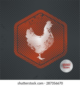 Hen,stamp design on old dark background,grunge concept,vector