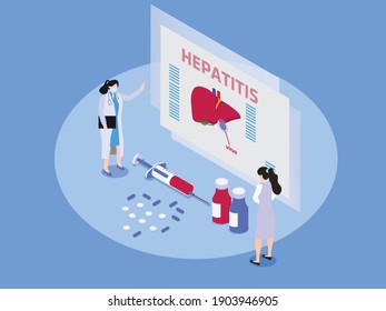 Hepaitits 3D isometric vector concept for banner, website, illustration, landing page, flyer, etc