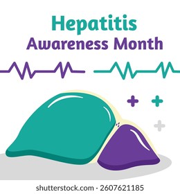 Hepatitis Awareness Month Design with Human Liver and Medical Elements. Liver Disease Prevention Campaign for Healthcare, World Hepatitis Day, and Public Health Education