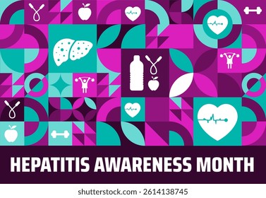 Hepatitis Awareness Month Geometric shape pattern background banner or poster design template. observed every year in May. Holiday concept. Use to any Template, card, poster, placard, template.