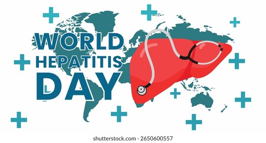 Vetor de consciência de hepatite para o Dia Mundial da Hepatite - 28 de julho Campanha Global de Saúde do Fígado, Projeto de Cartaz Médico, Ilustração de prevenção de infecções, Saúde Pública Vetor Plano Ar