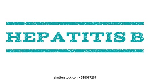 Hepatitis B watermark stamp. Text caption between horizontal parallel lines with grunge design style. Rubber seal stamp with unclean texture. Vector cyan color ink imprint on a white background.