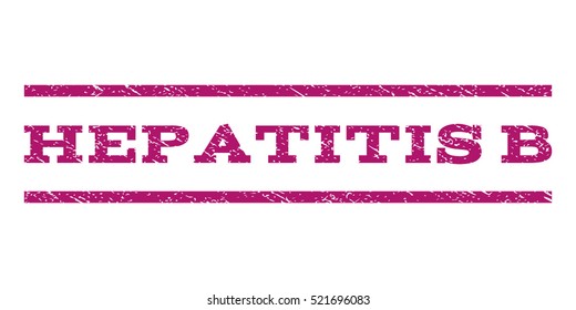Hepatitis B watermark stamp. Text caption between horizontal parallel lines with grunge design style. Rubber seal stamp with scratched texture. Vector purple color ink imprint on a white background.