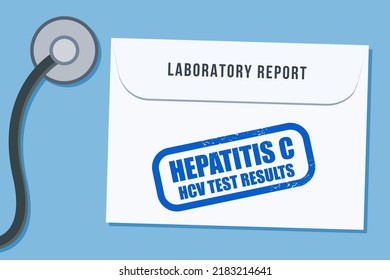 Resultados de las pruebas de laboratorio de hepatitis C (VHC). Concepto de salud. Sobre del informe de laboratorio médico. Ilustración vectorial.