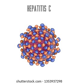 Hepatitis C Virus. HCV. Vector Isolated Microscopic View Cartoon  Image Of HCV. Сan Be Used In Medical Illustrations. Outside View Of Virus.