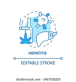 Hepatitis concept icon. Liver disease type idea thin line illustration. Liver inflammatory condition. Flu-like symptoms. Heavy alcohol use. Vector isolated outline RGB color drawing. Editable stroke