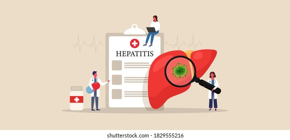 Hepatitis concept. Medical care. Hepatitis A, B, C, D. Human liver diagnostic. Vector