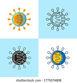 Hepatitis icon set in flat and line style. Virus cell symbols collection. Vector illustration.