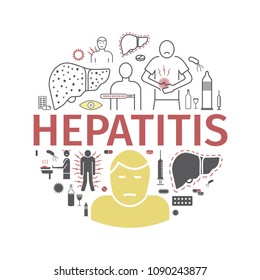 Hepatitis line icon Infographics. Vector signs for web graphics.
