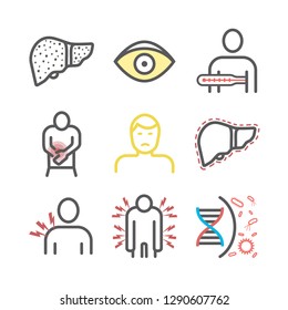 Hepatitis line icon Infographics. Vector signs for web graphics.