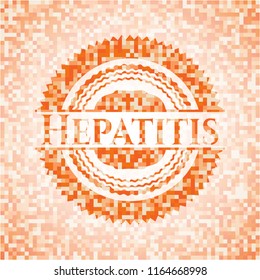 Hepatitis orange tile background illustration. Square geometric mosaic seamless pattern with emblem inside.