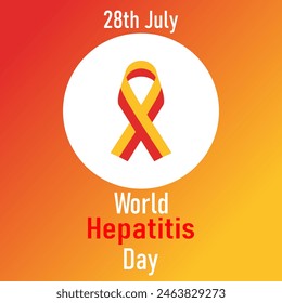 Hepatitis ribbon in a white circle, World Hepatitis Day. Illustration on a red and yellow background