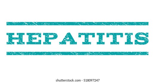 Hepatitis watermark stamp. Text tag between horizontal parallel lines with grunge design style. Rubber seal stamp with dirty texture. Vector cyan color ink imprint on a white background.