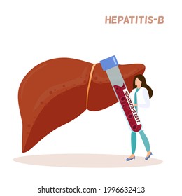 Hepatitis-B test vector , A lady scientist holding blood test tube, health check up concept, protection sexually transmitted diseases, STD