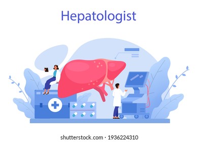 Hepatologist concept. Doctor make liver examination, hepatectomy.