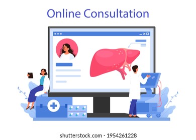 Hepatologist online service or platform. Doctor make liver examination