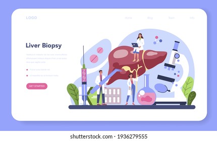 Hepatologist web banner or landing page. Doctor make biopsy