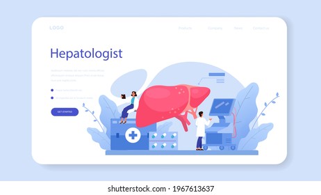 Hepatologist Web Banner Or Landing Page. Doctor Make Liver Examination