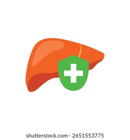 Hepatoprotetor ícone conceito, fígado saudável ícone plano escudo. Ícone de protetor de fígado