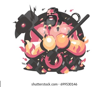 Hephaestus ancient greek god of fire and blacksmith craft. Vector illustration