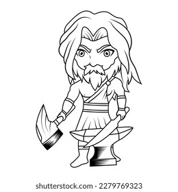 Hephaestus chibi mascot line art