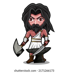 Hephaestus chibi mascot logo design