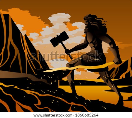 hephaestus vulcan greek god in the blacksmith forge