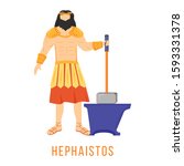 Hephaistos flat vector illustration. Hephaestus. God of fire and metalworking. Ancient Greek deity. Mythology. Divine mythological figure. Isolated cartoon character on white background