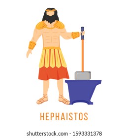 Hephaistos flat vector illustration. Hephaestus. God of fire and metalworking. Ancient Greek deity. Mythology. Divine mythological figure. Isolated cartoon character on white background