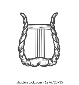 Heptacorde vintage engraving. Old engraved illustration of antique musical instrument