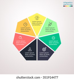 Heptagon diagram, chart, graph with 7 steps, options, parts.