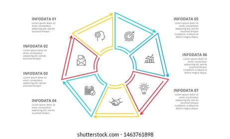 Heptagon divided into 7 parts, steps or options. Simple vector illustration for presentation. Business cycle infographic element.