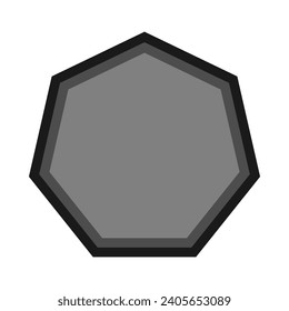 Heptagon double stroke shape grey icon. A seven-sided heptagonal symbol. Isolated on a white background.