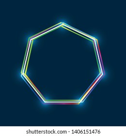 Heptagon frame with colorful multi-layered outline and glowing light effect on blue background