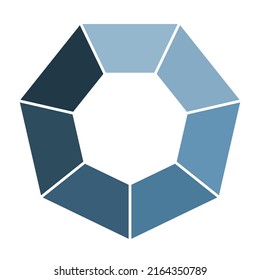 Heptagon infographic template icon. Graphic symbol layout, blue on white background. 7 separated steps diagram. Simple multicolored flat design vector illustration.