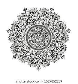  Heptagonal mandala in black color with floral elements