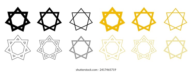 Heptagram collection. Heptagram Vector icons. Golden and Black set of Heptagrams isolated on Transparent Background