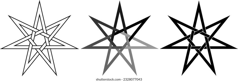 heptagram or seven point star icon set.septagram,septogram or septegram icon