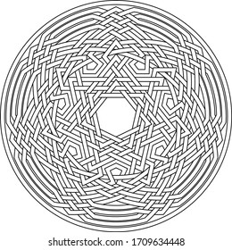 Heptagram vector pattern with circular circle and floral geometric background inside huge heptadecagon circle