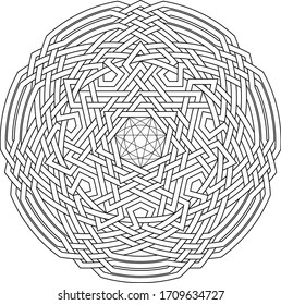 Heptagram vector pattern with circular circle and floral geometric background inside huge heptadecagon circle