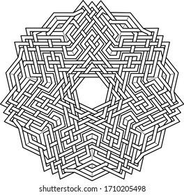 Heptagram vector pattern with circular circle and geometric background inside huge heptadecagon circle with symetrical lining vector