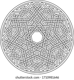 Heptagram vector pattern with circular circle and geometric background inside huge heptadecagon circle with symetrical lining vector