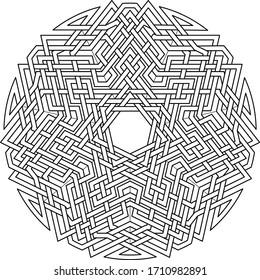 Heptagram vector pattern with circular circle and geometric background inside huge heptadecagon circle with symetrical lining vector