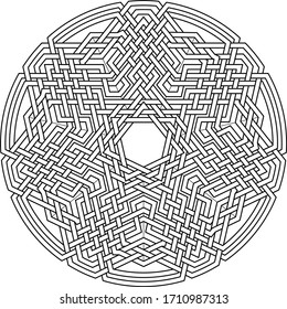 Heptagram vector pattern with circular circle and geometric background inside huge heptadecagon circle with symetrical lining vector
