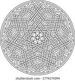 Heptagram vector pattern with circular circle and geometric background inside huge heptadecagon circle with symetrical lining vector