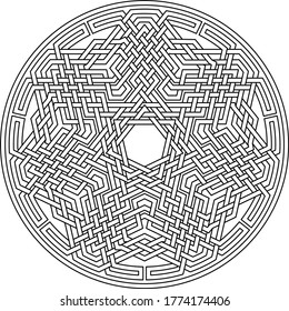 Heptagram vector pattern with circular circle and geometric background inside huge heptadecagon circle with symetrical lining vector