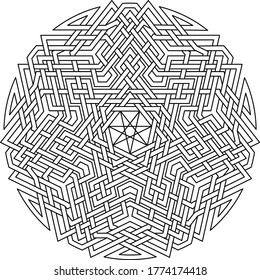 Heptagram vector pattern with circular circle and geometric background inside huge heptadecagon circle with symetrical lining vector