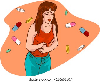 her aching stomach
