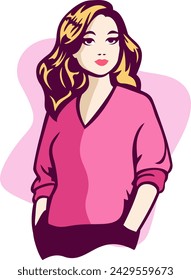 Her attire suggests a relaxed yet stylish demeanor, with perhaps a loose-fitting blouse paired with jeans or a flowing dress.