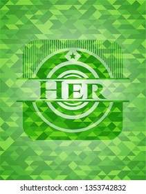 Her green emblem with triangle mosaic background